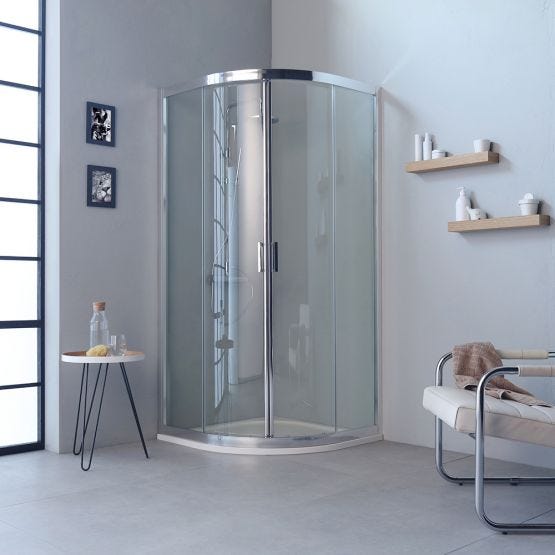 Sprchový kút oblý moderný 80x80 cm oblý transparentné sklo hliníkový profil