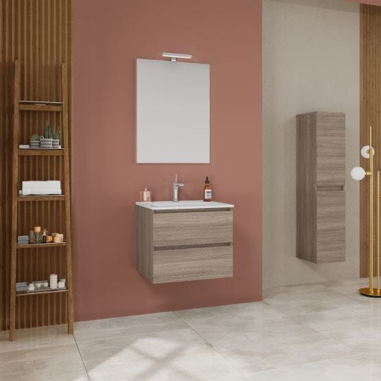 Mobile bagno sospeso 60cm con cassetti quercia naturale